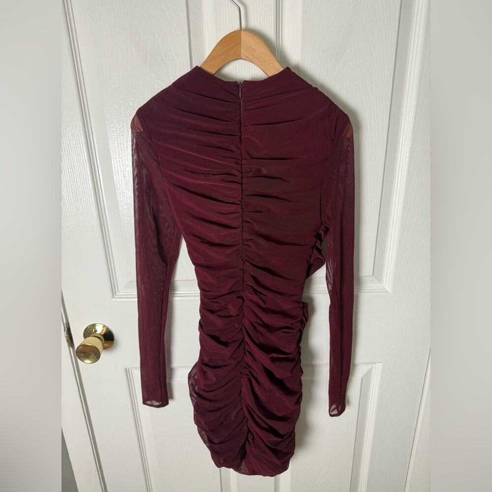 House Of Cb Lucinda Sheer Long Sleeve Cut Out Bodycon Mini Dress In Mulberry Xs View 4